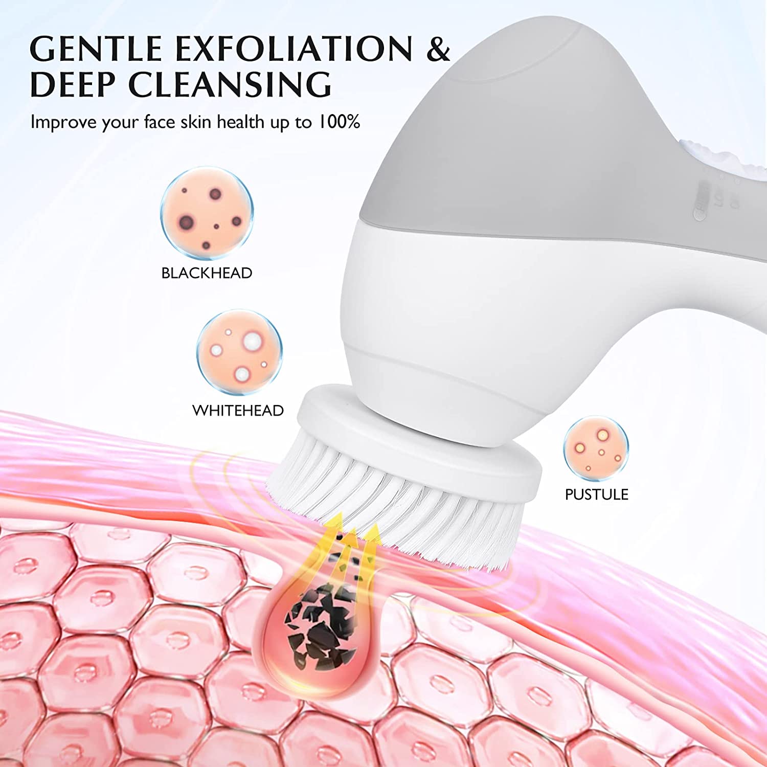 Facial Cleansing Brush Face Scrubber: COSLUS 7in1 JBK-D Electric Exfoliating Spin Cleanser Device Waterproof Deep Cleaning Exfoliation Rotating Spa Machine - Electronic Acne Skin Wash Spinning System - Image 4